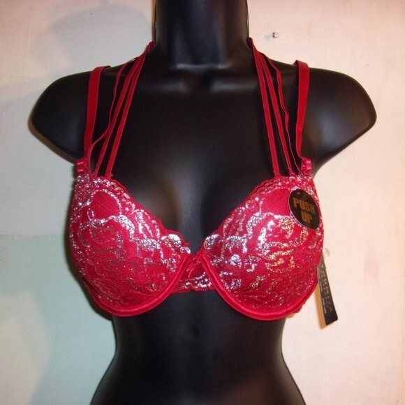Youmita 34C Chili Pepper Metallic Lace Strappy Bra & Medium Lace Hipster NWT - Picture 5 of 10